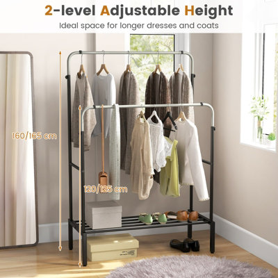 Costway Metal Clothes Hanging Garment Rack Height Adjustable Clothing Rack with 2 Rods - 6