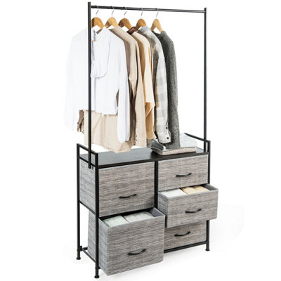 Costway Metal Clothes Hanging Rail Coat Shoes Display Wardrobe Closet W/4 Fabric Drawers