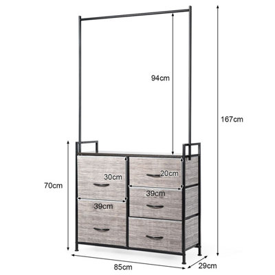 Costway Metal Clothes Hanging Rail Coat Shoes Display Wardrobe Closet W/4 Fabric Drawers