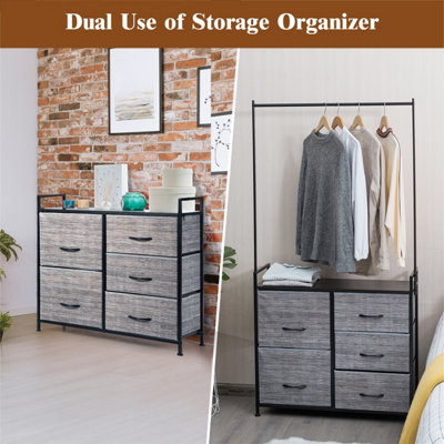 Costway Metal Clothes Hanging Rail Coat Shoes Display Wardrobe Closet W/4 Fabric Drawers - 3