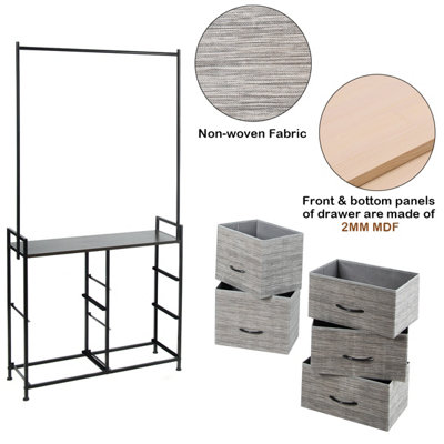 Costway Metal Clothes Hanging Rail Coat Shoes Display Wardrobe Closet W/4 Fabric Drawers - 4