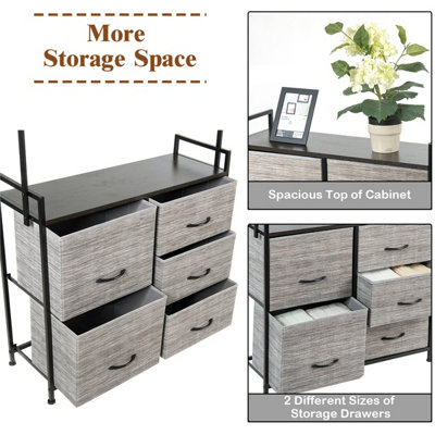 Costway Metal Clothes Hanging Rail Coat Shoes Display Wardrobe Closet W/4 Fabric Drawers - 5