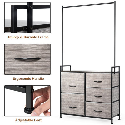 Costway Metal Clothes Hanging Rail Coat Shoes Display Wardrobe Closet W/4 Fabric Drawers - 7