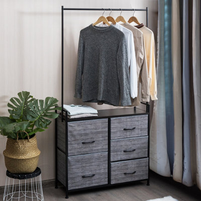 Costway Metal Clothes Hanging Rail Coat Shoes Display Wardrobe Closet W/4 Fabric Drawers - 8