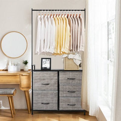 Costway Metal Clothes Hanging Rail Coat Shoes Display Wardrobe Closet W/4 Fabric Drawers - 9