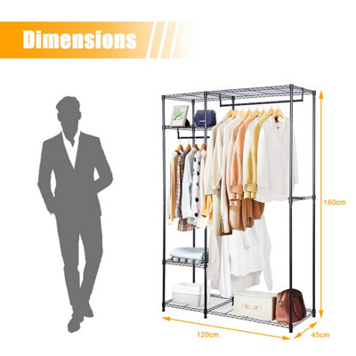 Costway Metal Clothes Rails Stand Adjustable Shelves Garment Coat Rack Wardrobe Bedroom - 3