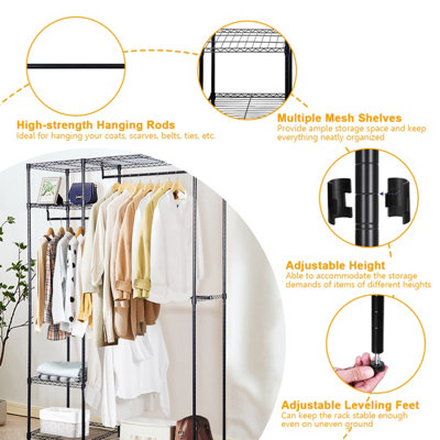 Costway Metal Clothes Rails Stand Adjustable Shelves Garment Coat Rack Wardrobe Bedroom - 8