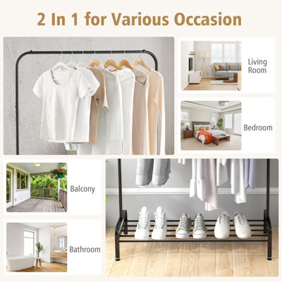 Costway Metal Clothes Stand Rack Hanging Garment Racks w/ Lower Storage Shelf - 6