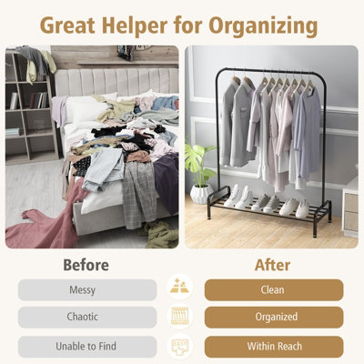 Costway Metal Clothes Stand Rack Hanging Garment Racks w/ Lower Storage Shelf - 7