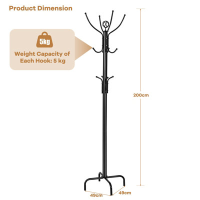 Costway Metal Coat Rack Hat Hanger Free Standing Hallstand Umbrella Stand with 12 Hooks