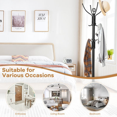 Costway Metal Coat Rack Hat Hanger Free Standing Hallstand Umbrella Stand with 12 Hooks - 3