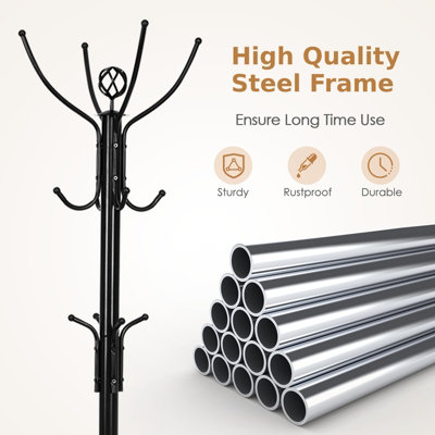 Costway Metal Coat Rack Hat Hanger Free Standing Hallstand Umbrella Stand with 12 Hooks - 4