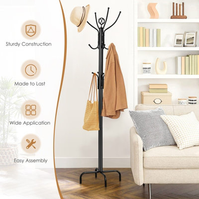 Costway Metal Coat Rack Hat Hanger Free Standing Hallstand Umbrella Stand with 12 Hooks - 5