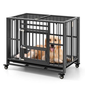 Costway Metal Folding Dog Crate Cage Dog Kennel Playpen w/ 3 Lockable Doors 94 x 58 x 77 cm