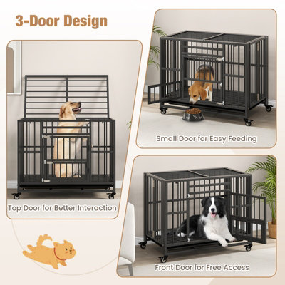 Costway Metal Folding Dog Crate Cage Dog Kennel Playpen w/ 3 Lockable Doors 94 x 58 x 77 cm - 3