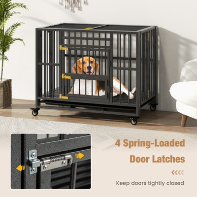 Costway Metal Folding Dog Crate Cage Dog Kennel Playpen w/ 3 Lockable Doors 94 x 58 x 77 cm - 4