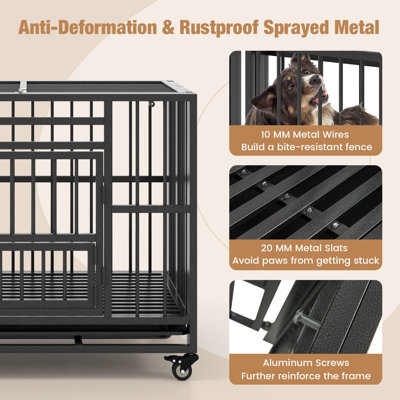 Costway Metal Folding Dog Crate Cage Dog Kennel Playpen w/ 3 Lockable Doors 94 x 58 x 77 cm - 5