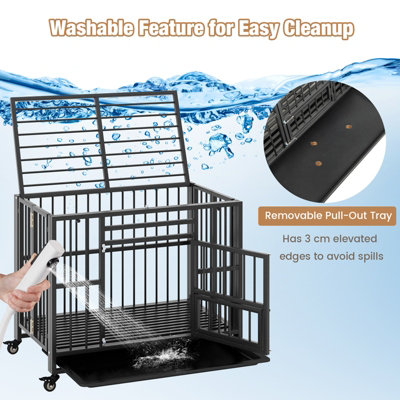 View of Costway Metal Folding Dog Crate Cage Dog Kennel Playpen w/ 3 Lockable ...