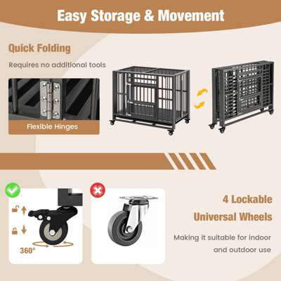 Costway Metal Folding Dog Crate Cage Dog Kennel Playpen w/ 3 Lockable Doors 94 x 58 x 77 cm - 7