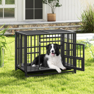 Costway Metal Folding Dog Crate Cage Dog Kennel Playpen w/ 3 Lockable Doors 94 x 58 x 77 cm - 8