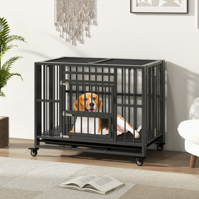 Costway Metal Folding Dog Crate Cage Dog Kennel Playpen w/ 3 Lockable Doors 94 x 58 x 77 cm - 9