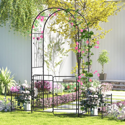 COSTWAY METAL GARDEN ARBOR OUTDOOR 220CM ARCH TRELLIS HEAVY-DUTY ARCHWAY
