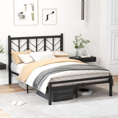 COSTWAY Metal Platform Bed w/ Branch-shaped Headboard Bed Frame Double Size