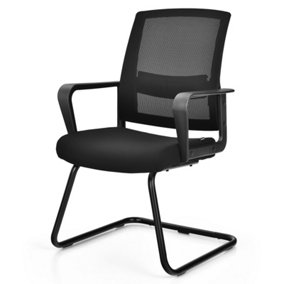 Costway Mid Mesh Back Reception Chair W/Adjustable Lumbar Support & Sled Base
