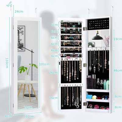 Costway Mirrored Jewelry Wall Mounted/Door Hanging Jewelry Armoire