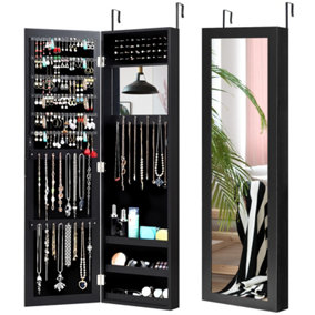Costway Mirrored Jewelry Cabinet Wall Mounted/Door Hanging Jewelry Armoire