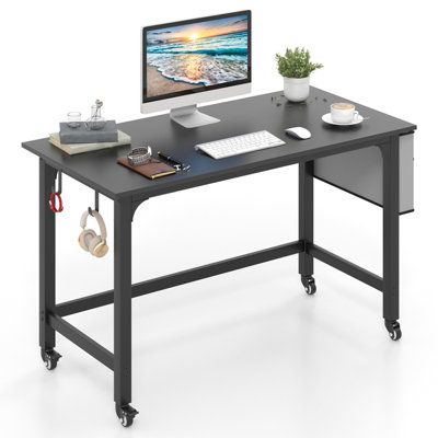 COSTWAY Mobile Computer Desk 120cm Home Office Desk w/ Lockable Wheels