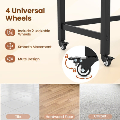 COSTWAY Mobile Computer Desk 120cm Home Office Desk w/ Lockable Wheels