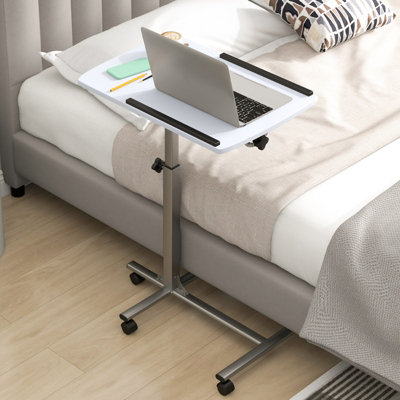 Costway Mobile Laptop Stand C shaped Tray Table Computer Workstation w Lockable Casters