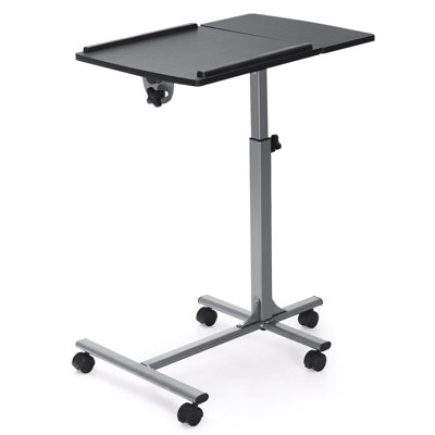 Costway Mobile Laptop Stand Computer Table Workstation w/ C-shaped Tray &  Lockable Casters