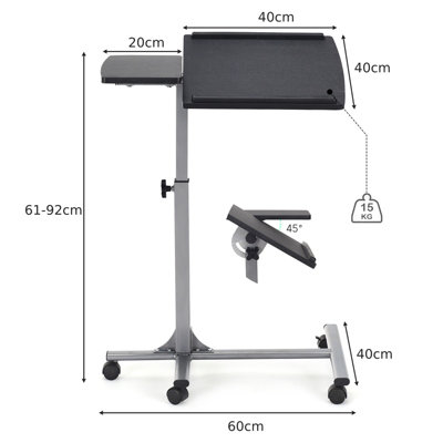 Costway Mobile Laptop Stand Computer Table Workstation w/ C-shaped Tray &  Lockable Casters