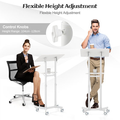Standing Podium With Adjustable Shelf | Mobile Laptop Table & Book Holder | 42" Height Portable Lectern For Classroom & Events