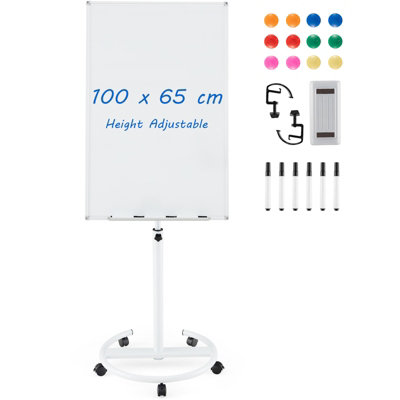 Costway Mobile Magnetic Whiteboard Height-Adjustable Dry Erase Board on Wheels 100X65 cm