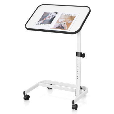 Costway Mobile Overbed Table Height Adjustable Hospital Laptop Table w/ Tilting Top