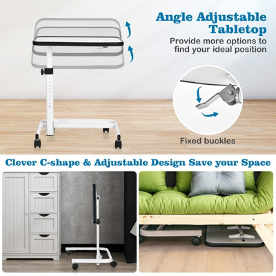 Jphome Adjustable Overbed Table – Pneumatic Height, Swivel Wheels, Mobile Desk For Couch & Bed