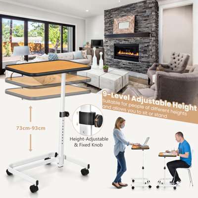 Costway Mobile Overbed Table Height Adjustable Hospital Laptop Table w Tilting Top