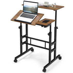 Costway Mobile Standing Desk Laptop Cart w/ Flip-over Desktop Portable Overbed Table Home Office Computer Desk