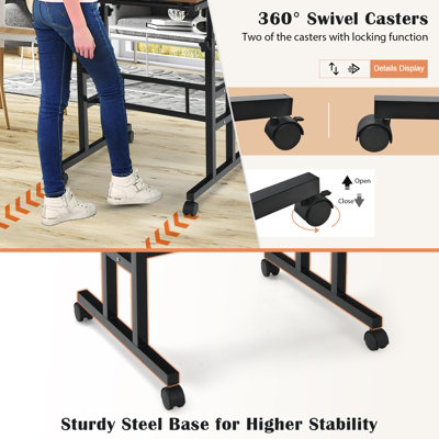 Costway Mobile Standing Desk Laptop Cart w/ Flip-over Desktop Portable ...