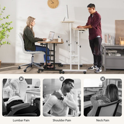 Costway Mobile Standing Desk Laptop Cart w Flip over Desktop Portable Overbed Table Home Office Computer
