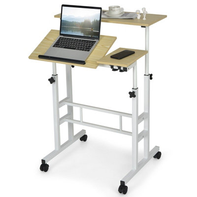 Mobile Standing Desk With Wheels – 26.4"–44.9" Adjustable Height, 0–45° Tiltable Desktop, Black Aluminum & Steel Frame