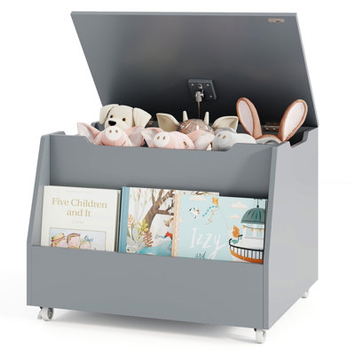 COSTWAY Mobile Toy Storage Organizer Kids Toy Box w/ Bookshelf & Wheels ...