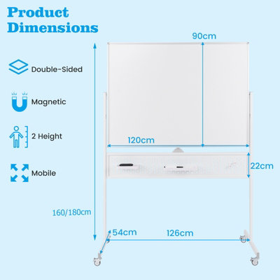 Uimoso Mobile Dry Erase Magnetic Whiteboard 36x24 Inches Double-Sided With Stand