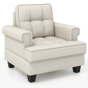 Costway Modern Accent Armchair Tufted Upholstered Linen Club Chair with Extra Pillow