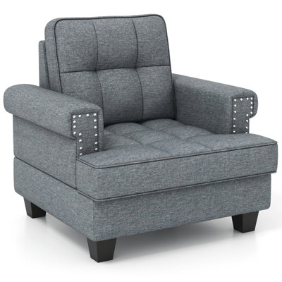 Costway Modern Accent Armchair Tufted Upholstered Linen Club Chair with Extra Pillow