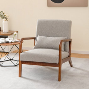 Costway Modern Accent Chair Leisure Chair Upholstered Reading Armchair w/ Lumbar Pillow