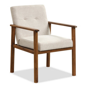 Costway Modern Accent Chair Linen Fabric Upholstered Leisure Armchair w/Rubber Wood Legs
